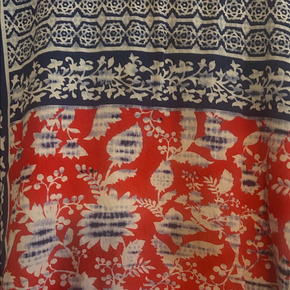 Ruby Rd. Navy and Red Printed Border Tunic Top - Picture 2 of 4